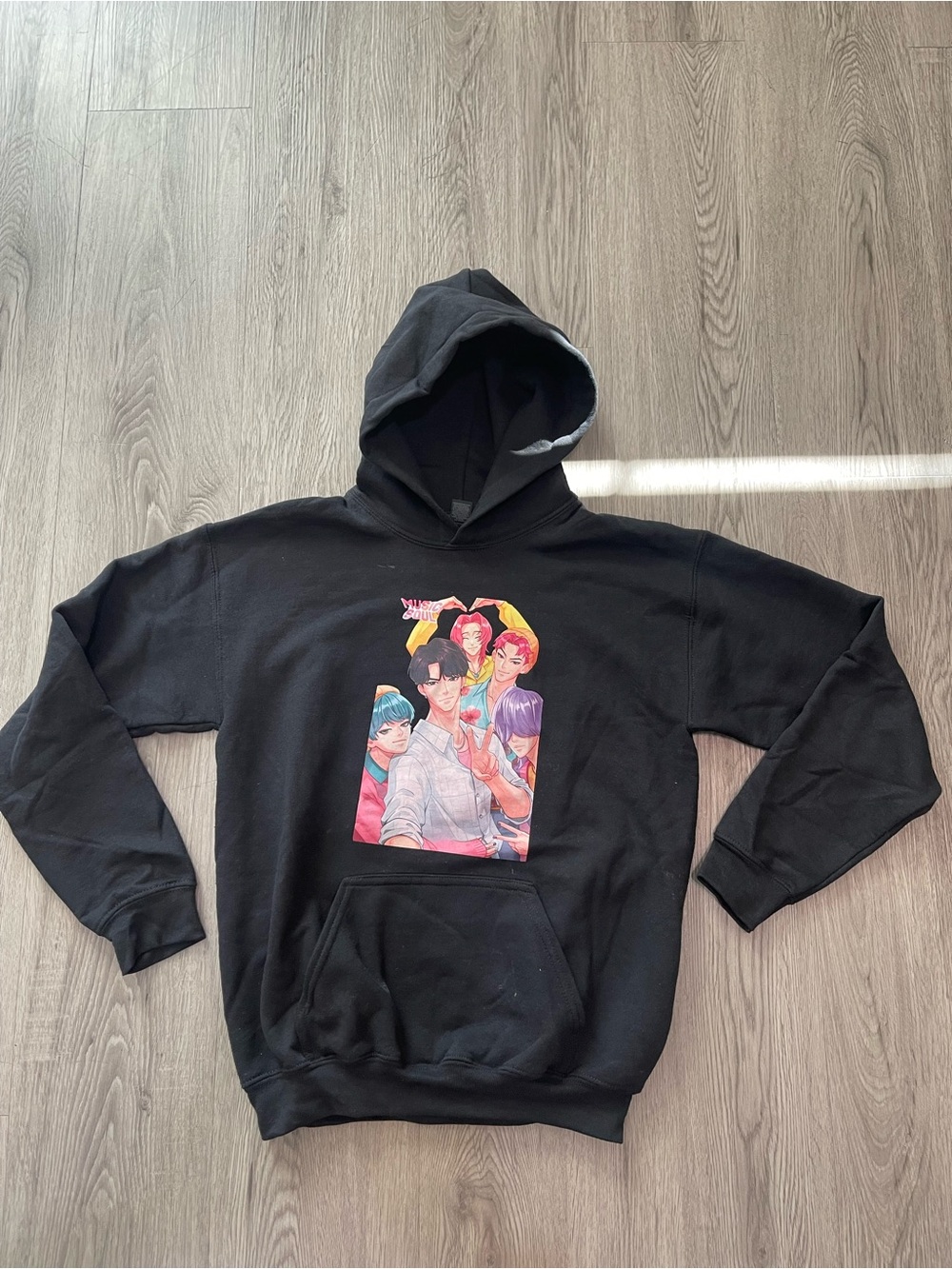 K Pop demon hunters SAJA BOYS Black Graphic Hooded Sweatshirt